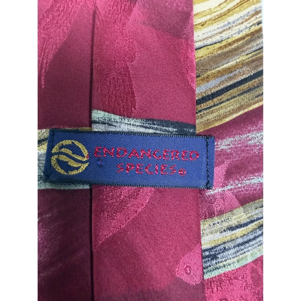 Endangered Species Mens Silk Tie Leopard Print Burgundy Red Made in USA 90's